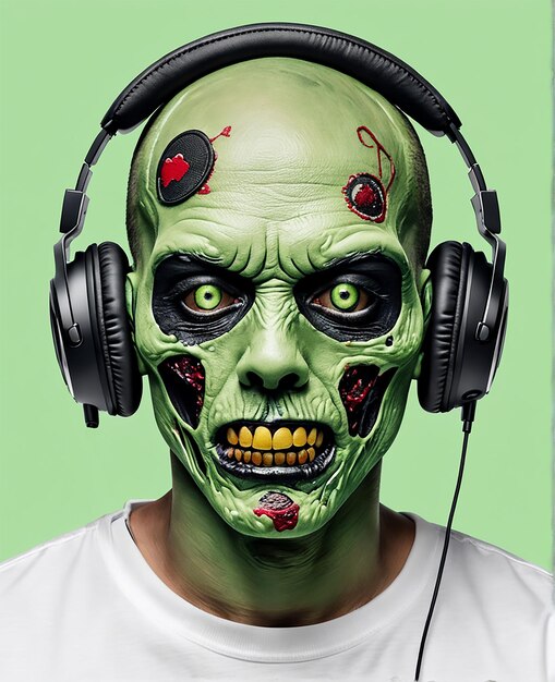 Zielone słuchawki DJ-a zombie