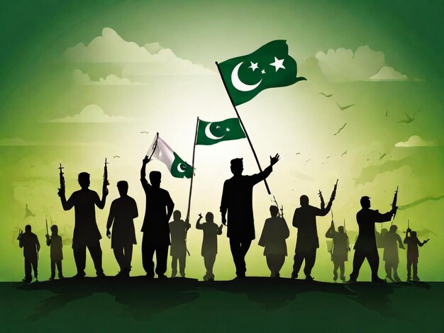 zielone tło z człowiekiem trzymającym flagę i flagą z słowami "flagi" na niej