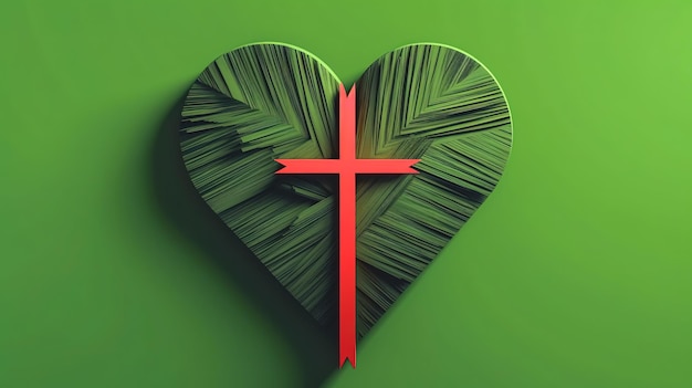 Zielone tło z generatywnym krzyżem i sercem ai
