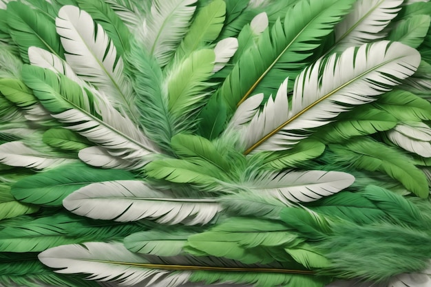 Zdjęcie zielone tło z piór tapeta z piórami tło z piór puszysta tekstura piór wzór pióra tekstura piórek tekstura futra ai generative