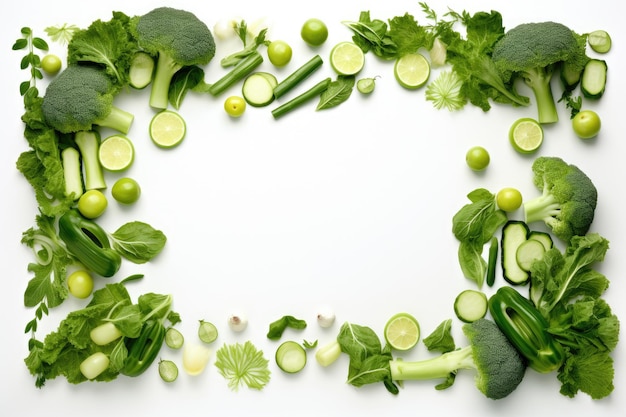 Zielone warzywa wyświetlane w białej ramce