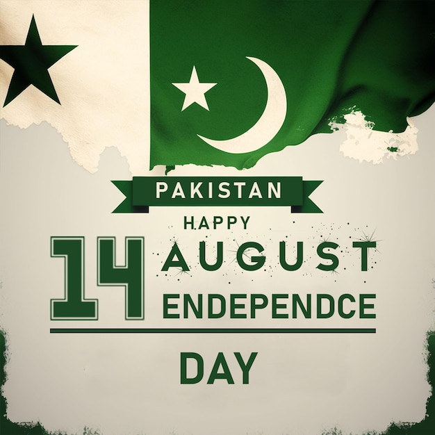 Zdjęcie zielono-biały plakat z napisem „pakistan szczęśliwego sierpniowego dnia niepodległości”.