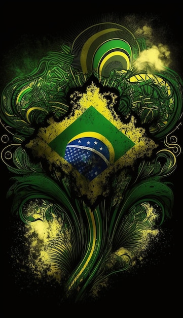 Zielono-żółta brazylijska flaga ze słowem brazylia.
