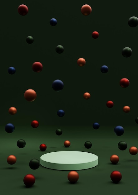 zielony 3D minimalny wyświetlacz produktu kulki kolorowe metaliczne kulki spadające fotografia podium lub stojak