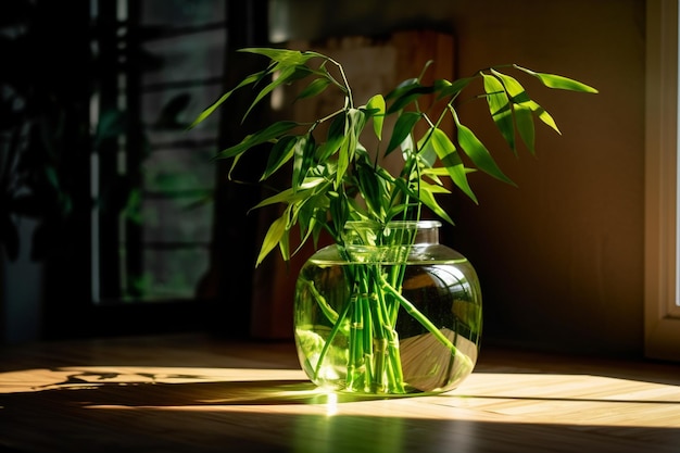 Zielony bambus szczęścia Dracaena braunii Ribbon roślina belgijska wiecznie zielona w szklanym słoiku z wodą