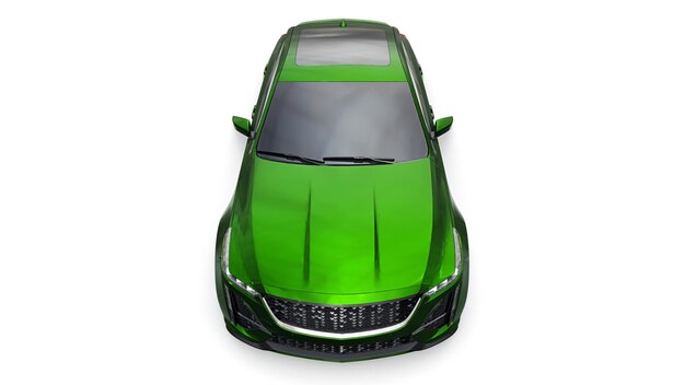 Zielony biznesowy sedan klasy premium w sportowej konfiguracji na białym tle renderowania 3d