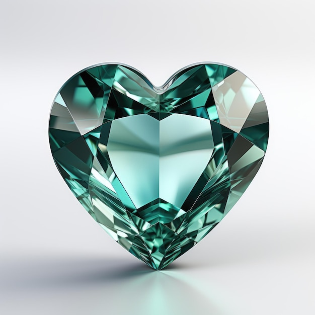 Zielony diament w kształcie serca na białej powierzchni Obraz cyfrowy
