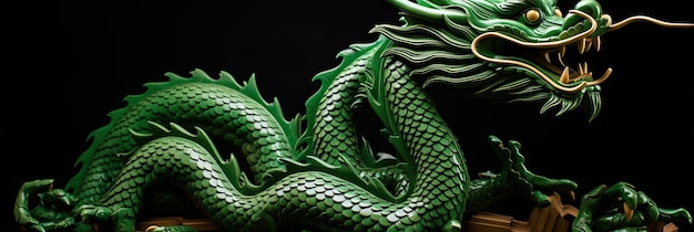 Zielony drewniany smok wschodni Symbol chińskich tradycji azjatyckich Nowego Roku