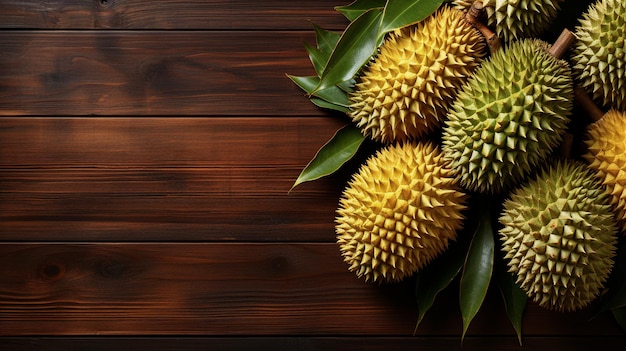 Zielony durian na drewnianej desce Owoce tajskie Miejsce na tekst Generative AI