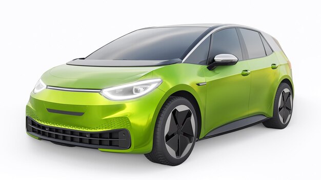 Zielony elektryczny miejski hatchback nowej generacji z ilustracją 3d o rozszerzonym zasięgu