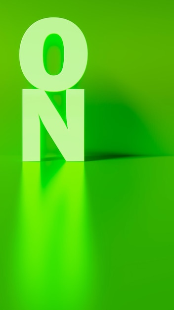 zielony etap z słowem na tekście 3d w kolejności pionowej online i rozpocząć temat renderowania 3d