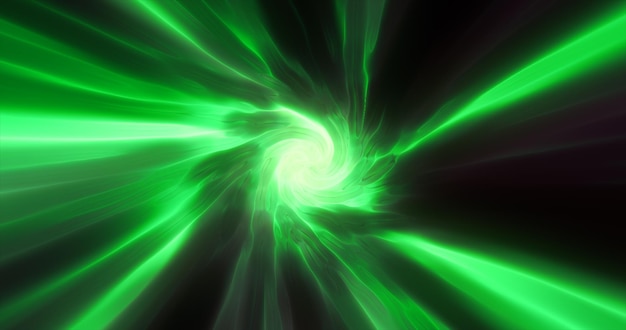 Zielony hipertunel obracający się prędkością tunel kosmiczny wykonany z skręconej wirującej energii magii świecące linie świetlne abstrakcyjne tło