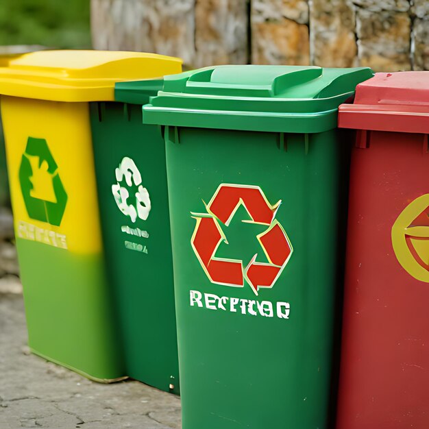 zielony i czerwony pojemnik do recyklingu z słowem recykling