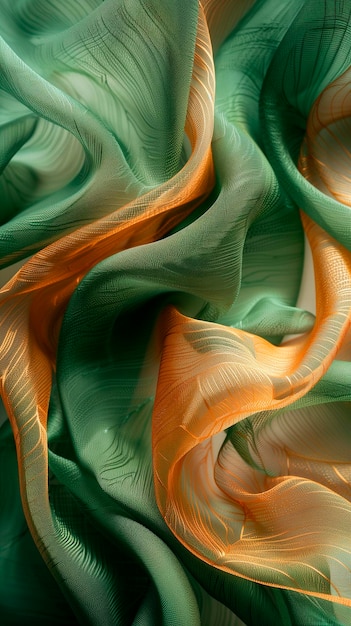 Zdjęcie zielony i pomarańczowy kolor jasnej jedwabnej tkaniny tło