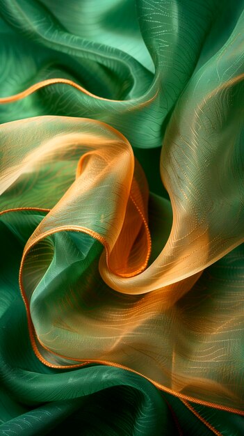 Zdjęcie zielony i pomarańczowy kolor jasnej jedwabnej tkaniny tło