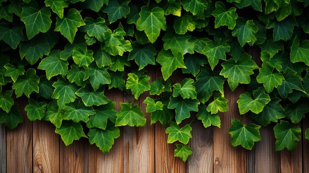 Zdjęcie zielony ivy na drewnianym ogrodzeniu closeup