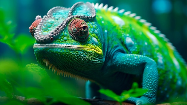 Zielony kameleon z bliska Generatywna sztuczna inteligencja