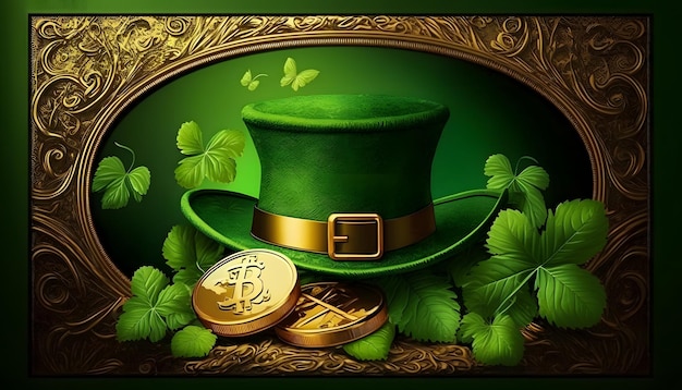 Zielony kapelusz leprechauna i złote monety