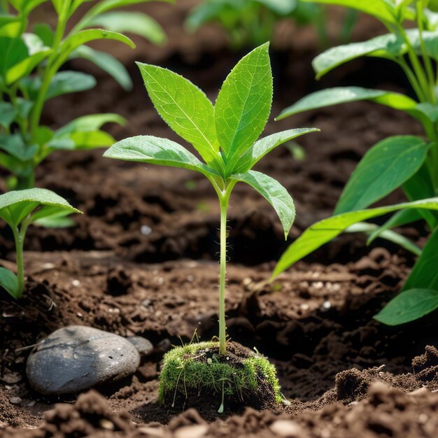 Zielony kieł rosną z bogatej gleby co oznacza nadzieję i wzrost