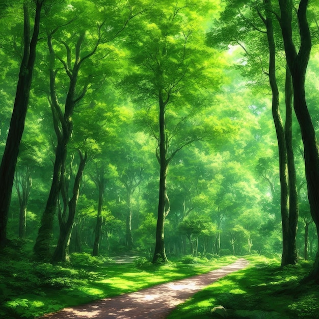 Zielony las w stylu anime Generative AI