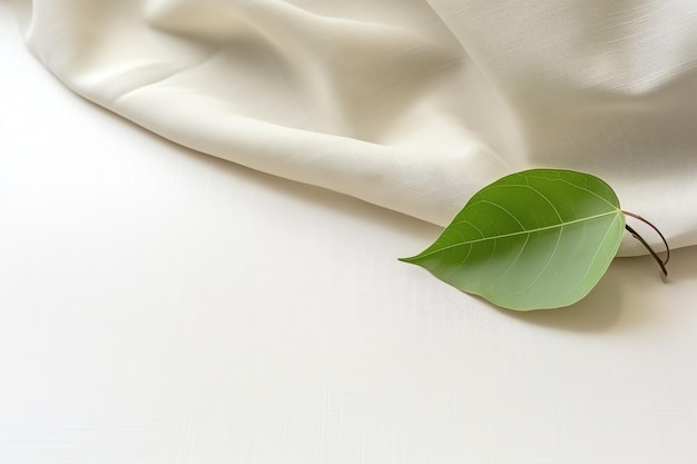 zielony liść na białej tkaninie