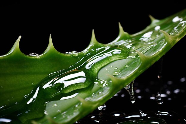 Zielony liść z kroplami wody na nim