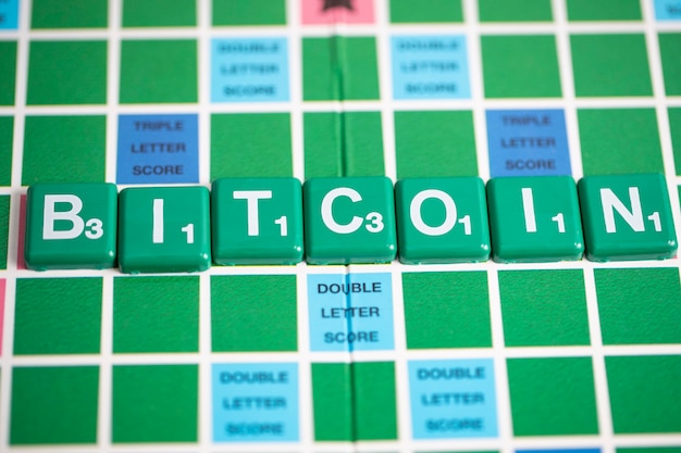 Zielony List Scrabble To Pisownia Słowa Bitcoin.