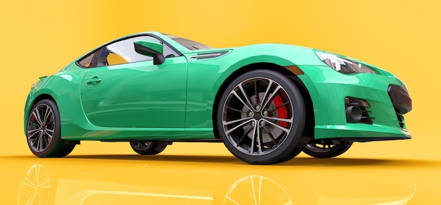 Zielony mały samochód sportowy coupe. renderowania 3D.