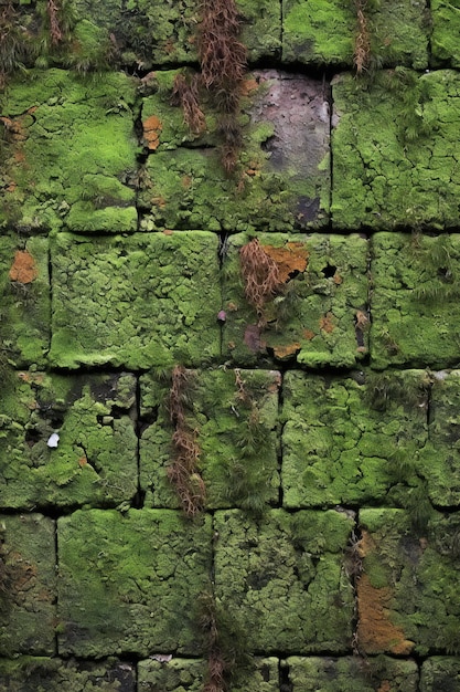 Zielony mech na starej murze z cegły Abstrakcyjne tło i tekstura