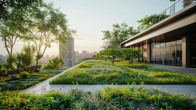Zielony ogród na dachu Zrównoważona i spokojna miejska oaza