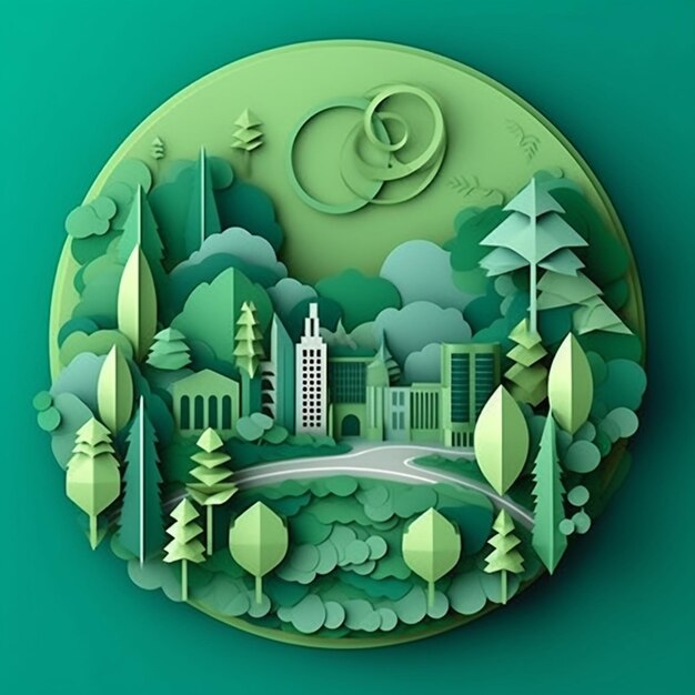 Zdjęcie zielony okrąg z drzewami i budynkami w środku generatywny ai