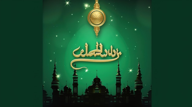 Zielony plakat z napisem ramadan