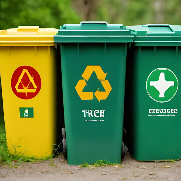 zielony pojemnik do recyklingu z napisem "recykluj"