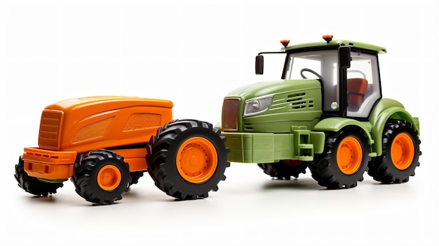 Zielony, pomarańczowy i szary traktor zabawkowy