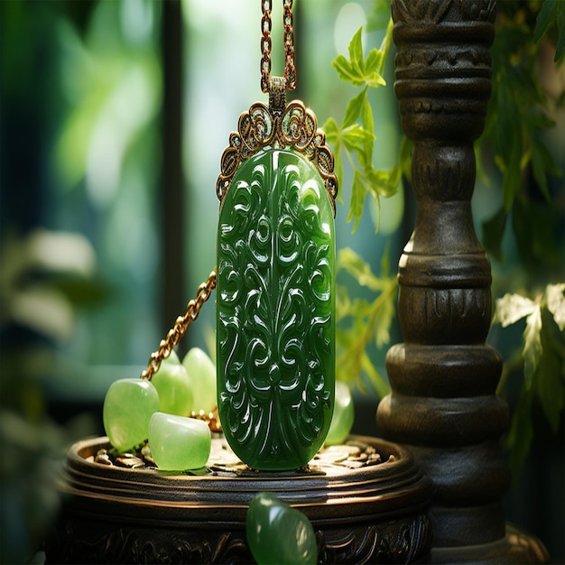 zielony przedmiot dekoracyjny z łańcuchem, na którym jest napisane "szkło morskie"