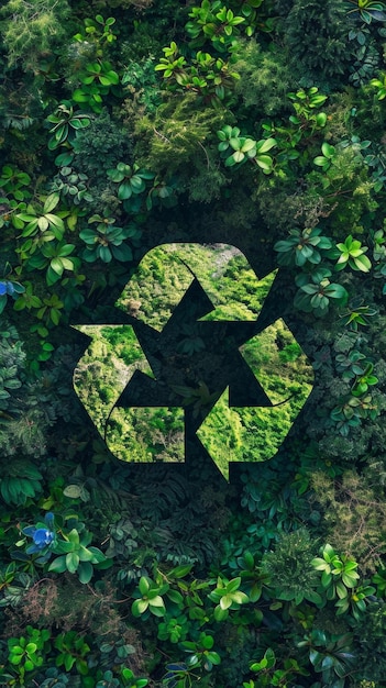 Zielony recykling otoczony liśćmi i roślinami