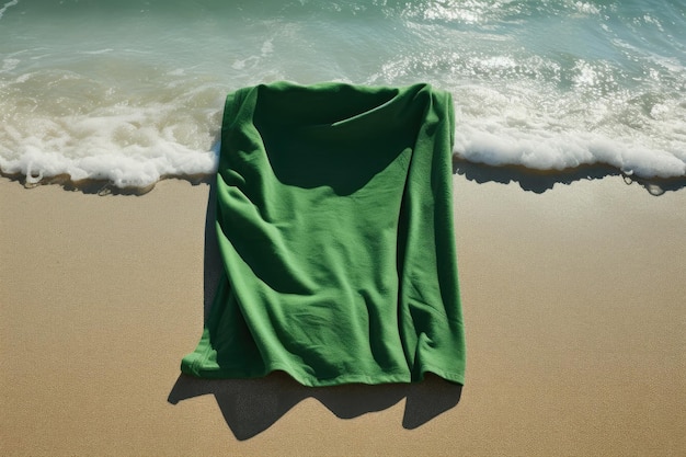 Zielony ręcznik plażowy jest przedstawiony sam na białym tle