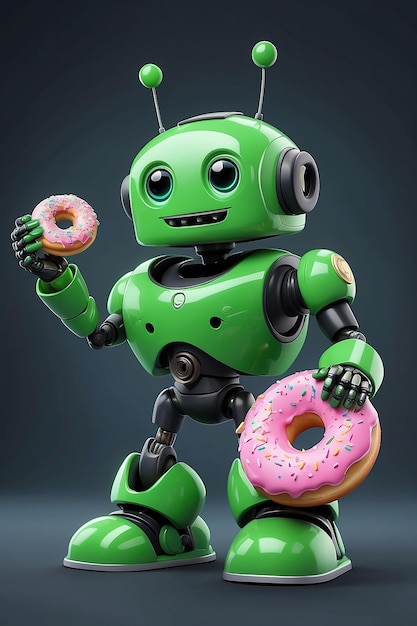 Zielony robot z postacią z kreskówki Donut