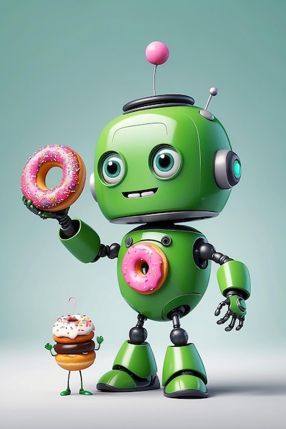 Zielony robot z postacią z kreskówki Donut