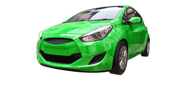 Zielony samochód miejski z pustą powierzchnią do kreatywnego projektowania. Ilustracja 3D.