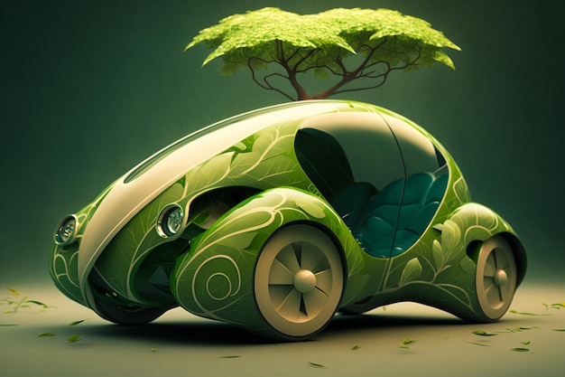 Zielony samochód z wyrastającym z niego drzewem Generacyjna sztuczna inteligencja