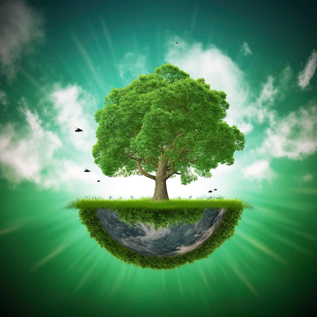 Zielony świat z drzewnym tłem generuje ai