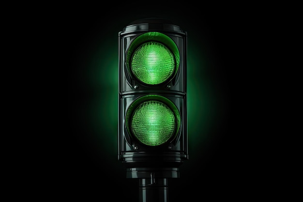 Zdjęcie zielony sygnał drogowy na czarnym tle