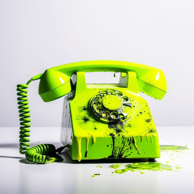 Zielony telefon został pokryty zieloną farbą.