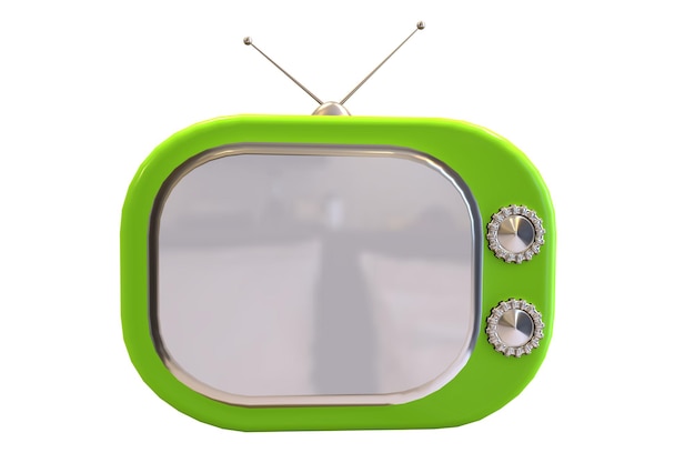 Zielony telewizor 3D z białym tłem Ilustracja telewizora w starym stylu renderowanie 3D
