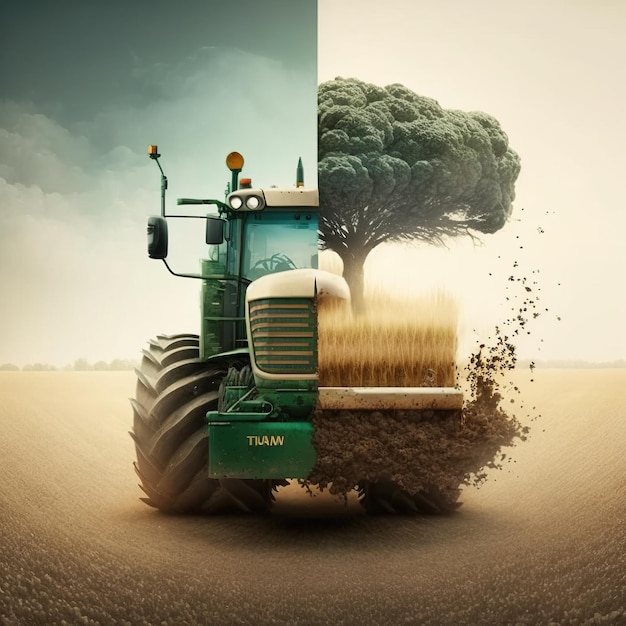 Zielony traktor jest cięty na pług i słowo twa z przodu.