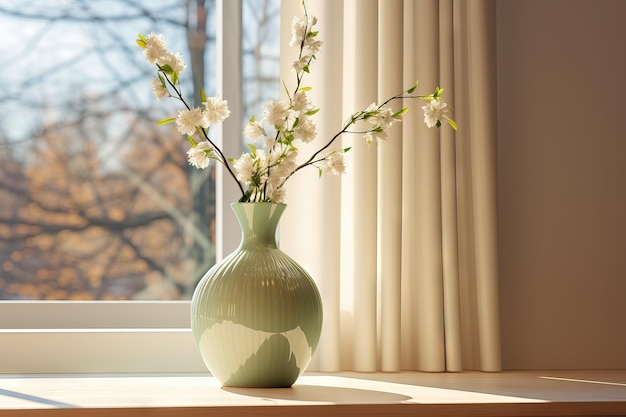 Zielony wazon ma drzewo w stylu realistycznej generatywnej AI