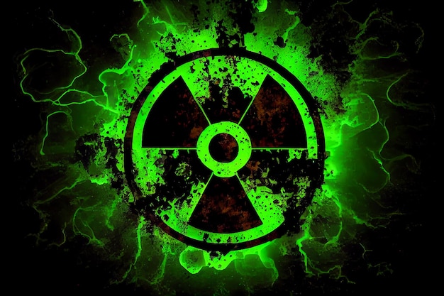 Zdjęcie zielony znak zagrożenia jądrowego promieniowania ilustracja generative ai