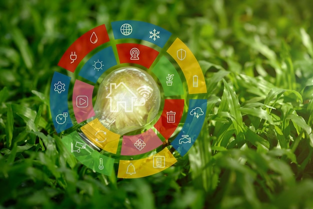 Zdjęcie ziemia i ikona organizacji zajmującej się zrównoważonym rozwojem biznes odpowiedzialny ekologicznie