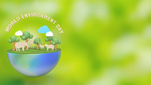 Ziemia i zwierzę na światowy dzień środowiska renderowania 3d